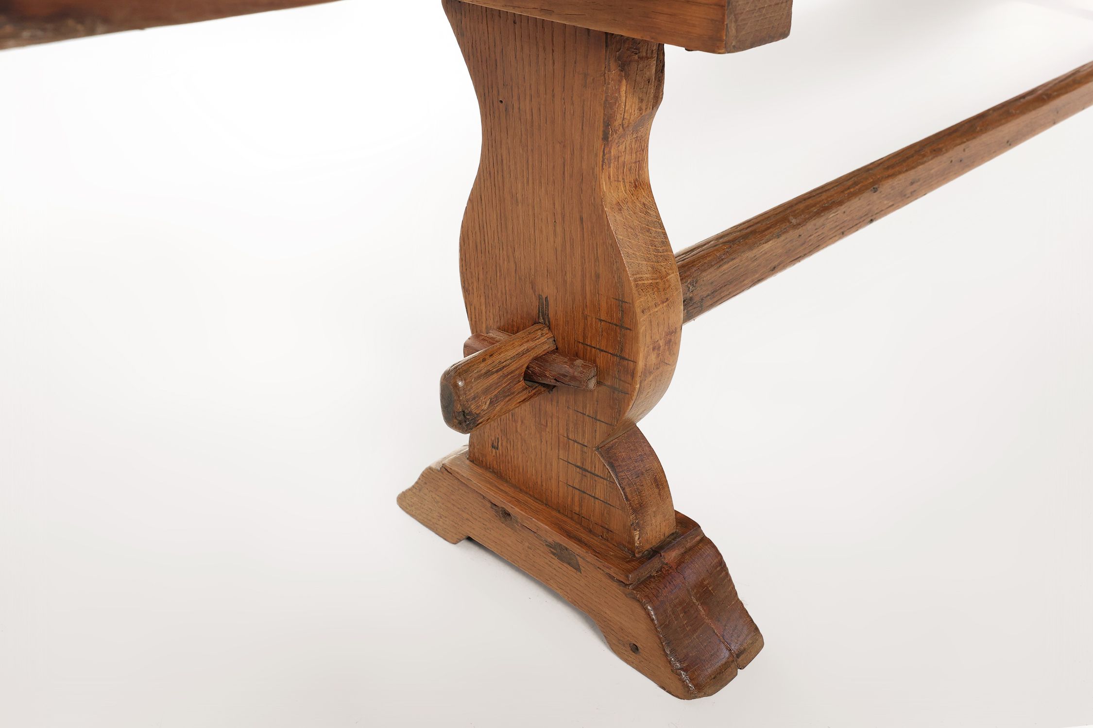 Extra long solid elm wooden monastery bench, France ca. 1850thumbnail